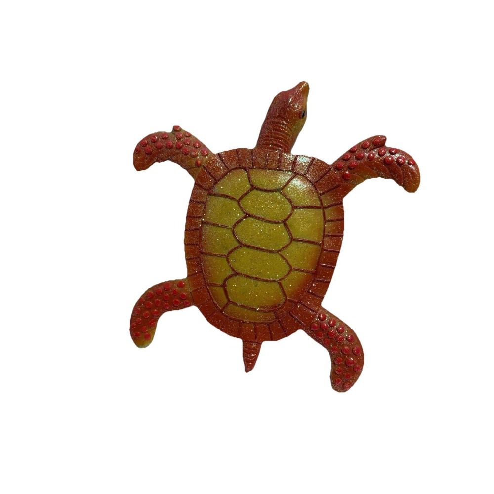 Vintage Orange Yellow Ceramic Turtle Glittered Wall Decor